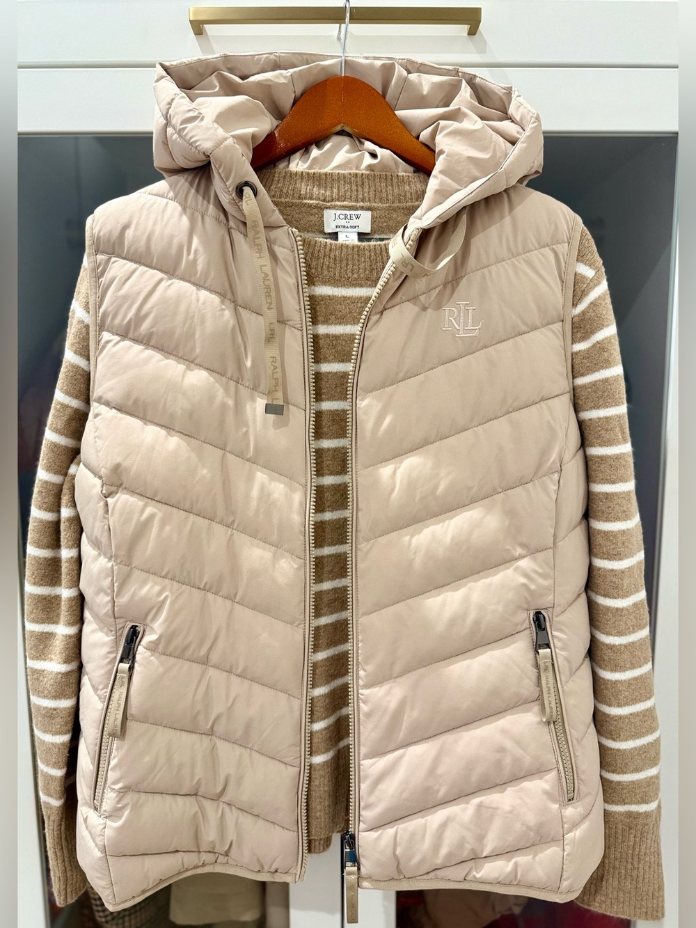 NWT Lauren Ralph Lauren Women’s Cream Hooded Quilted Puffer Vest Size L - Picture 6 of 7